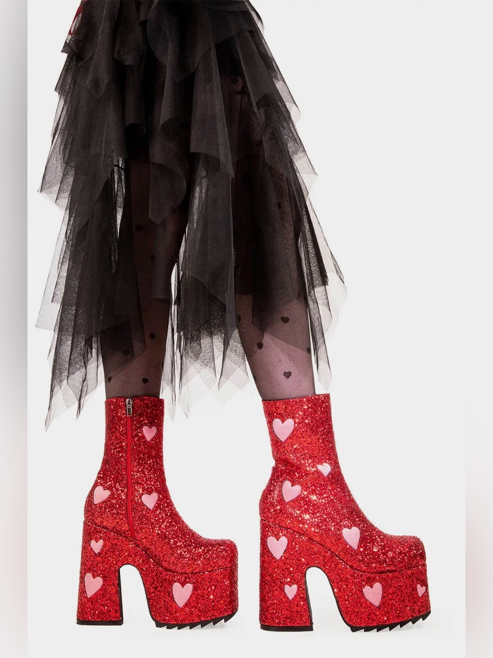 NWOT 💗Lamoda Red Glitter KEEPER CHUNKY PLATFORM ANKLE BOOTS 🩷 - Picture 3 of 12